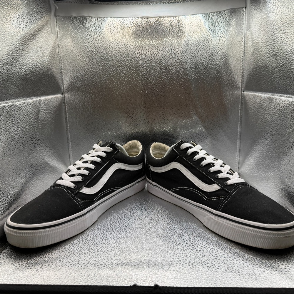 Size 11.5 Vans Old Skool Black True White Mens Lace Up Skate Sneakers 721565 - Picture 4 of 11